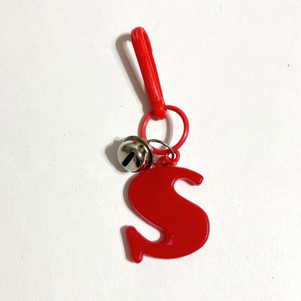 Vintage Letter S Bell Charm Toy Red Alphabet Initial Plastic Clip On 80s Prize